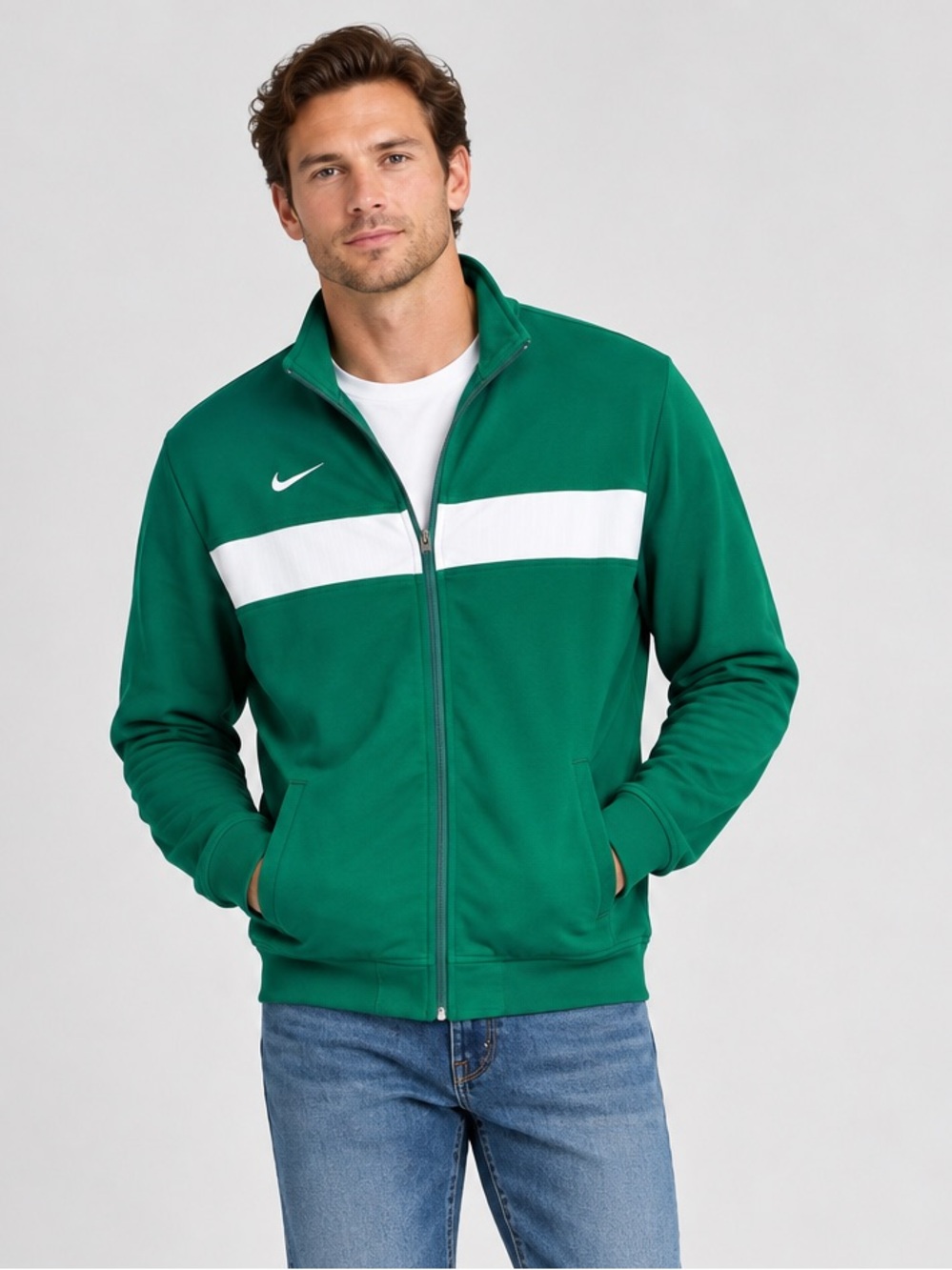 Nike Full-Zip Athletic Jacket. Green and White. Vintage! Medium Tall